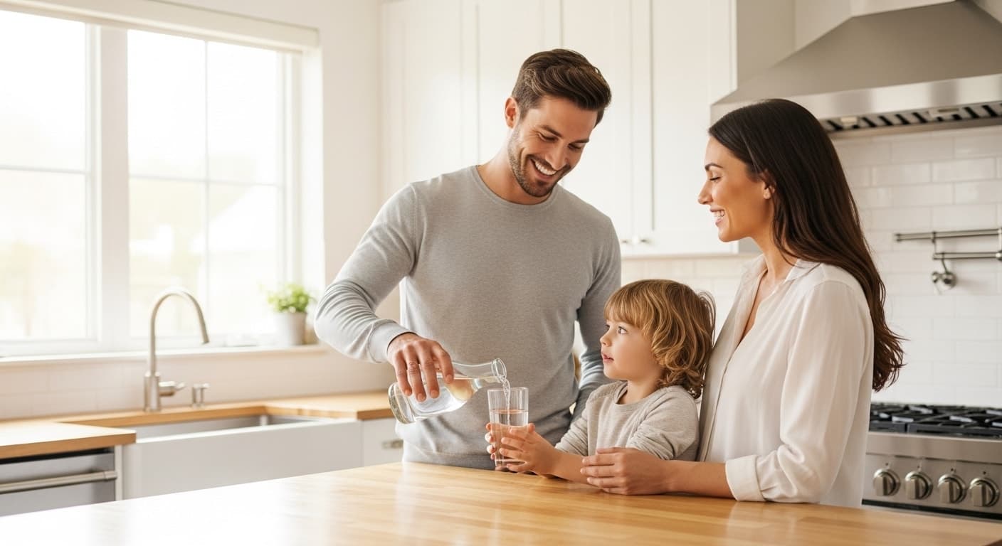 Family enjoying clean filtered water at home