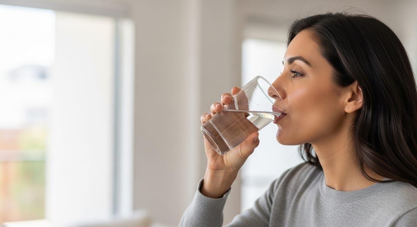 Resident enjoying clean filtered water in a coastal Baja kitchen