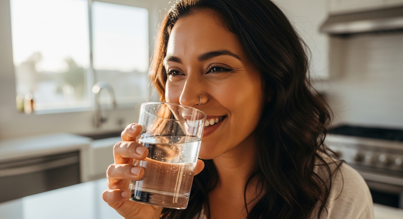 mexican woman drinking water Mexican woman drinking water.